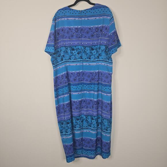 VTG Kathie Lee Woman Dress Womens 22W Blue Purple Floral Stripe Maxi Plus Size - Picture 2 of 6